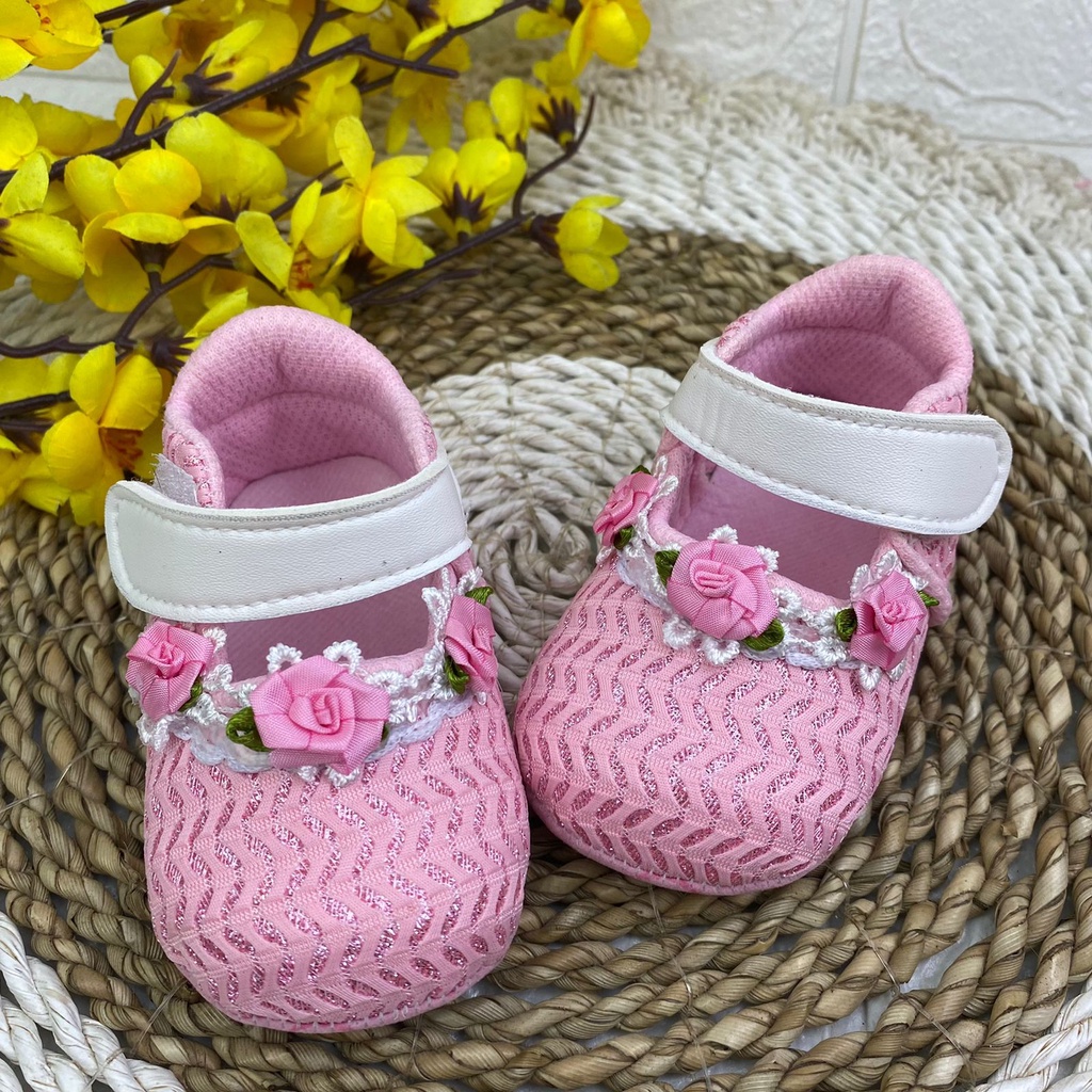 SEPATU PREWALKER BABY BAYI PESTA ANAK PEREMPUAN PAYET BUNGA 0-12 BULAN XP01