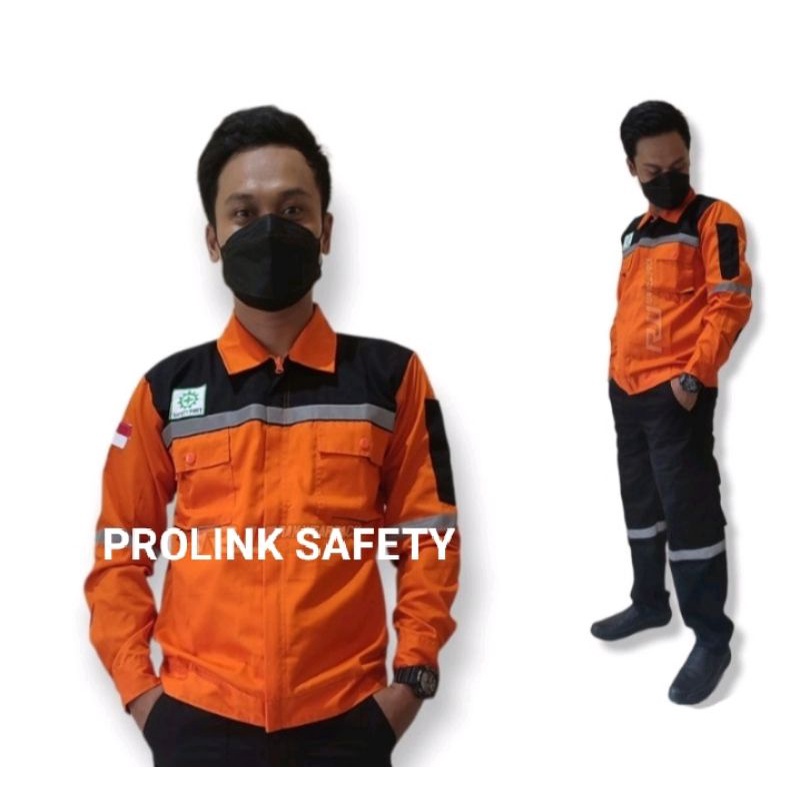 SETELAN BAJU SAFETY ORANYE HITAM