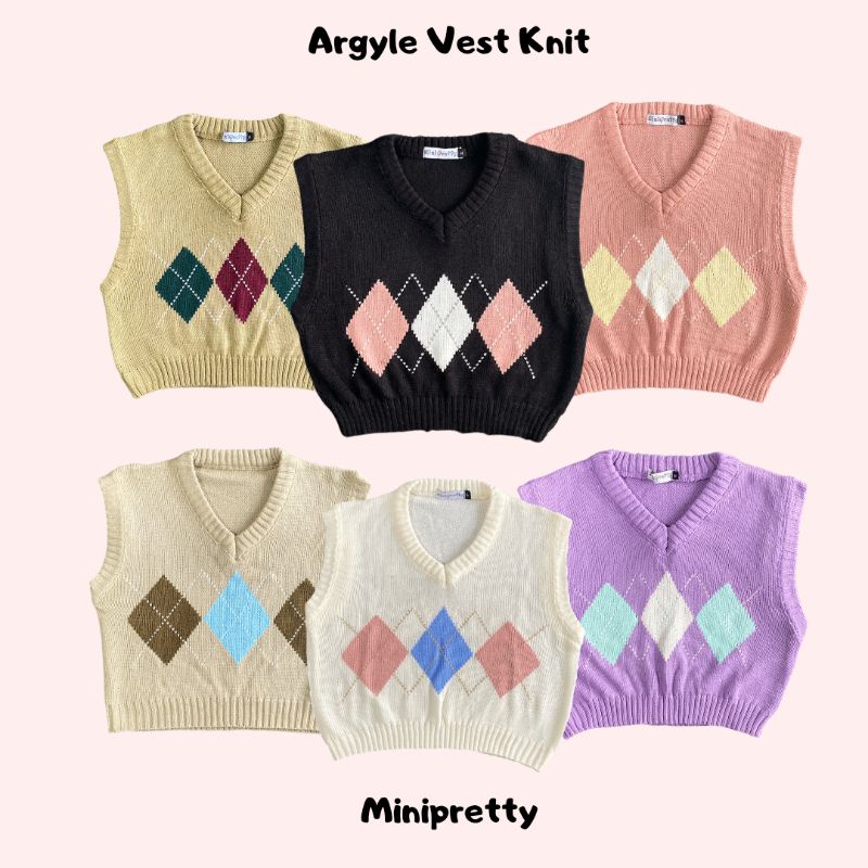 Rompi Rajut Crop Sido Motif Ketupat / Argyle Vest Knitted