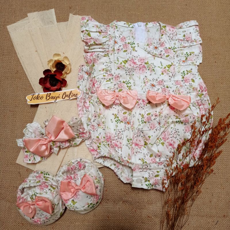 Baju jumper 0 6 bulan bando lucu bestseller anak bayi cewek perempuan murah-Bella peach