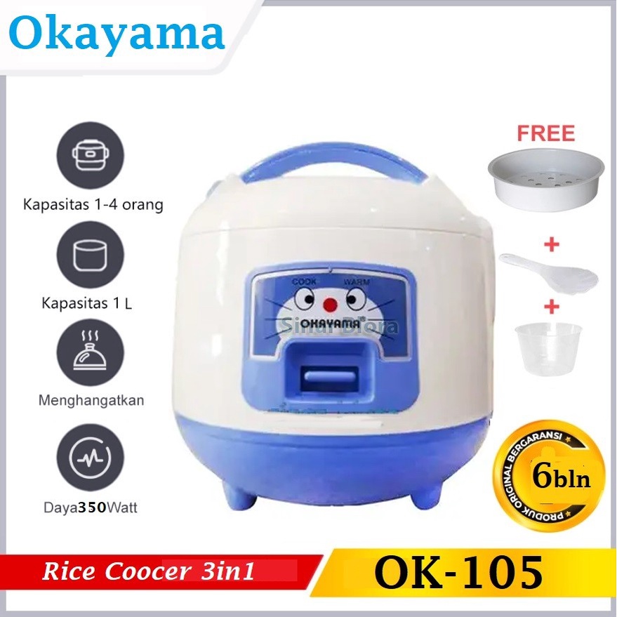 Magicom Okayama 1 Liter OK-105 Rice Coocer 3in1 Penanak Nasi Serbaguna-original