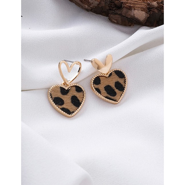 LRC Anting Tusuk Fashion 925 Silver Needle Hollow Metal Asymmetrical Leopard Love Earrings D42733