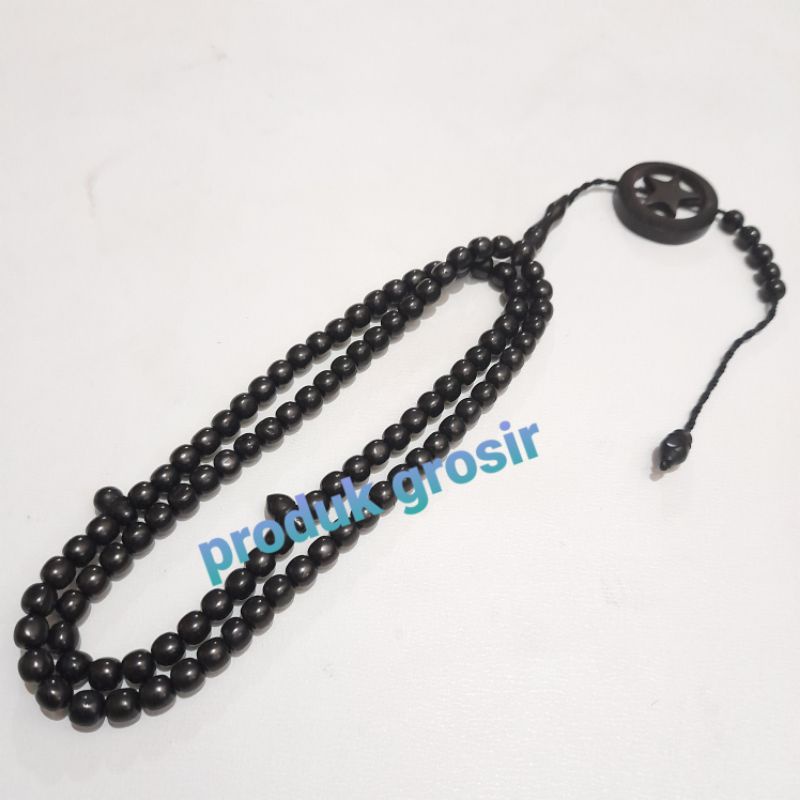 TASBIH KAYU KAUKAH HITAM BULAN BINTANG  6MM 100BUTIR ORIGINAL