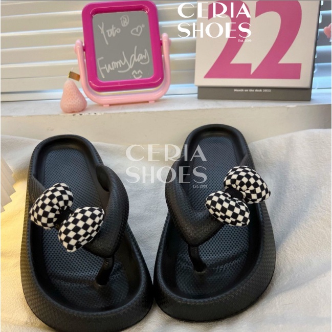 EVA Sandal Jepit Wanita Korean Slippers Spons Super Soft Elatsic Ringan Bahan Lembut Tebal Sol Anti Slip Motif Pita Bantal Balance