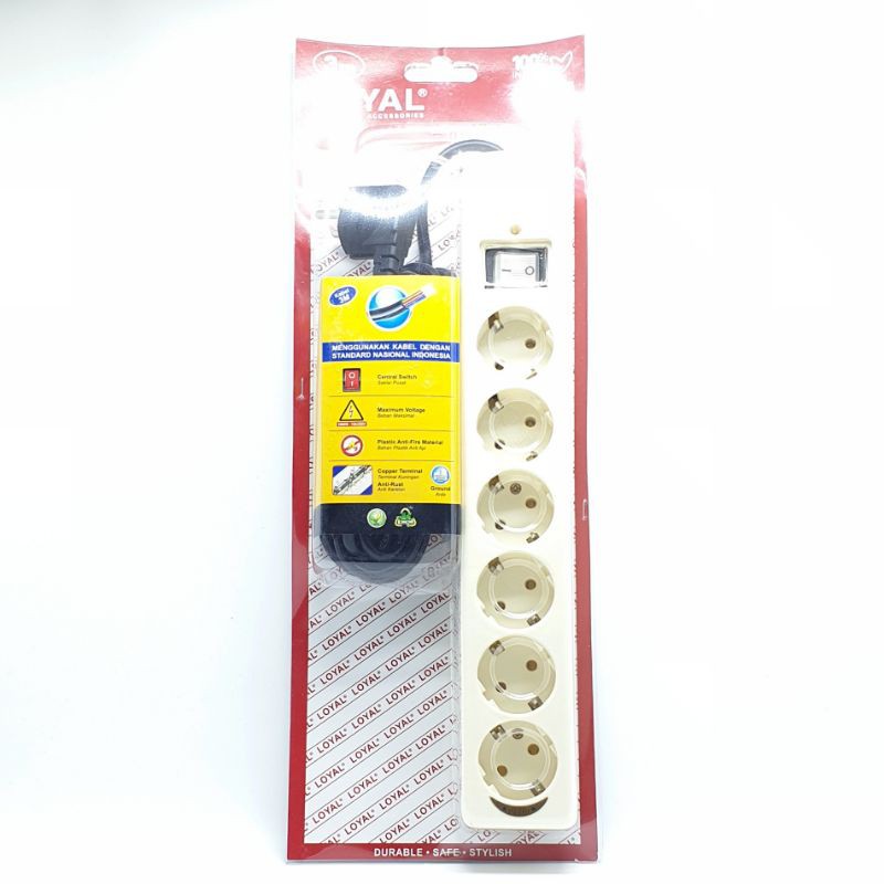 LY-236KB3 Loyal Premium Stop Kontak Arde 6 Lubang 3 Meter + Saklar Lampu Untuk Watt Besar / Colokan