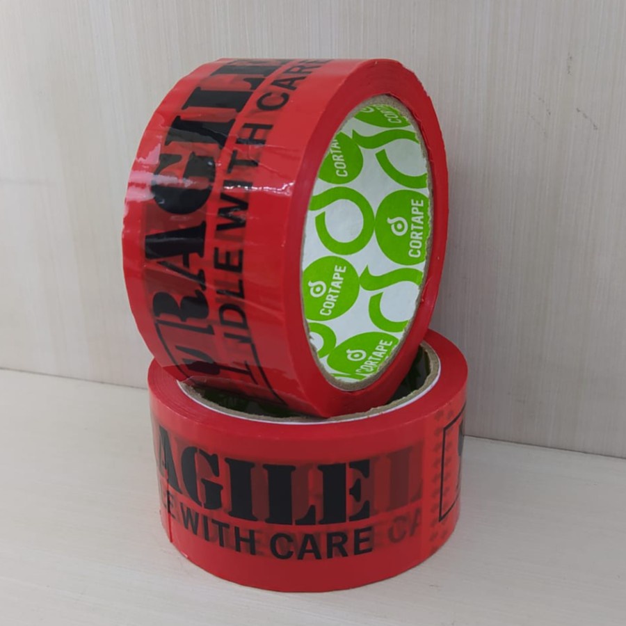 LAKBAN FRAGILE MERAH FONT HITAM 48MM 72YARD - MERAH FON HITAM