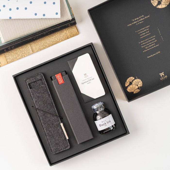 

(TERLARIS) UCHII Signature Gift Set Stationery | Fountain Pen Ink Tinta Box Pouch - Blue Package