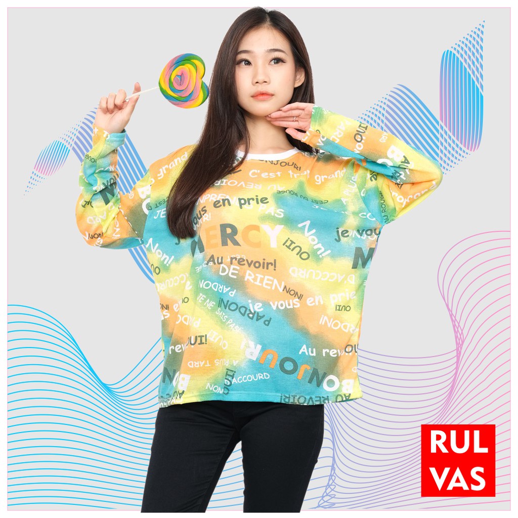 Sweater Crop Hoodie Wanita Tie Dye XXL Jumbo Lengan Panjang outerwear kekinian outer sweater