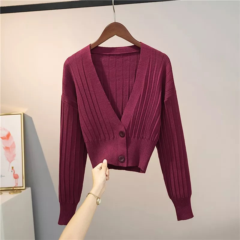 Crop Cardigan V Neck Rajut