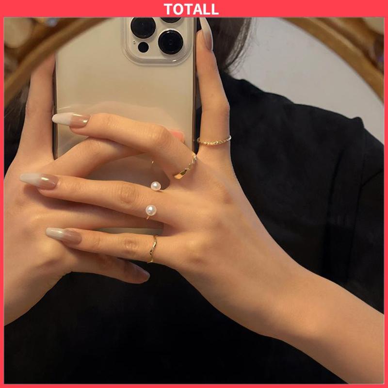 COD 4 Pcs/set Korea Cincin Emas Untuk Wanita Sederhana Mutiara Elegan Cincin Set Dapat Disesuaikan Terbuka Perhiasan Hadiah-Totall