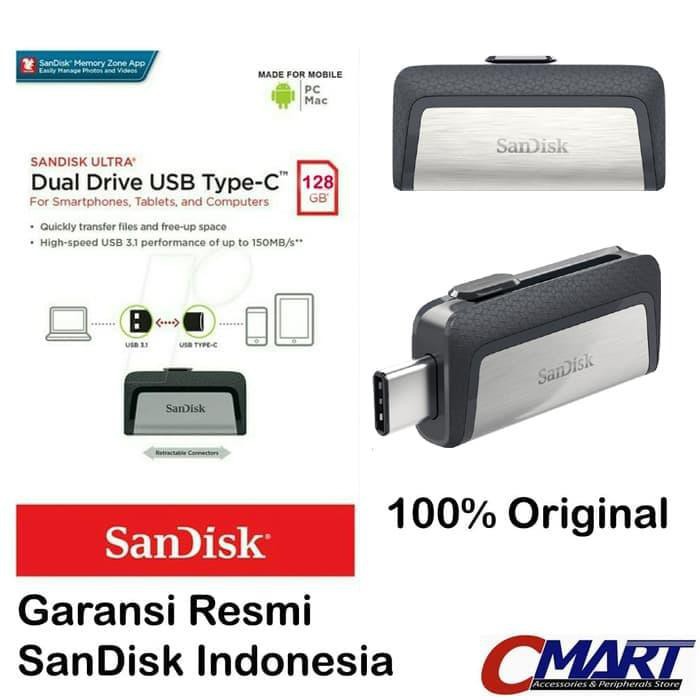 laptop mantul SanDisk OTG Type C 128GB Dual Drive TypeC USB 3.1 SDDDC2-128G-G46 Diskon