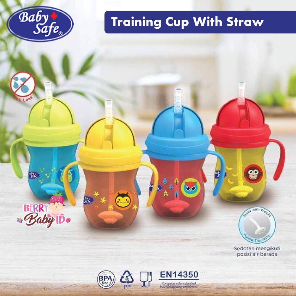 Baby Safe Training Cup With Straw Botol Minum Bayi Anak 270 ml Berry Mart