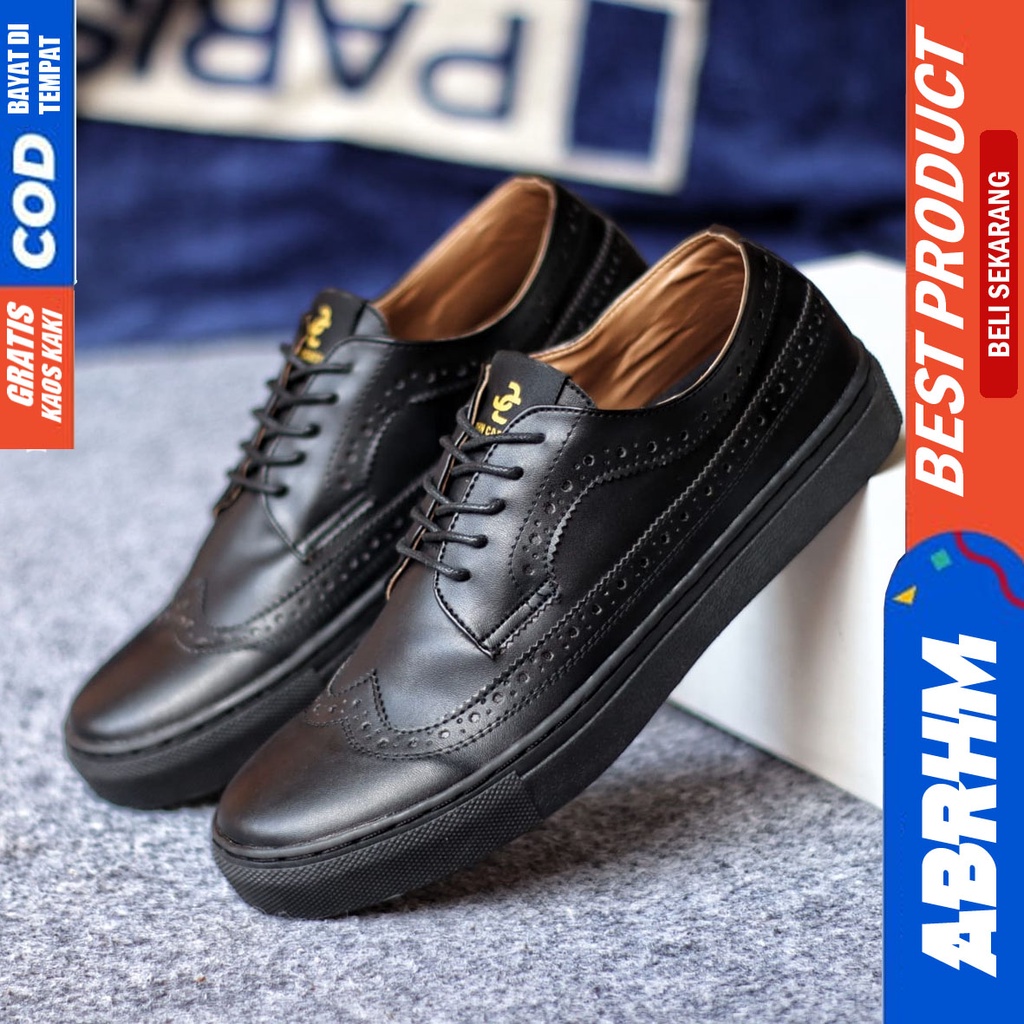 ABRHM LONGWING Sepatu Formal Casual Pantofel Kerja Hitam