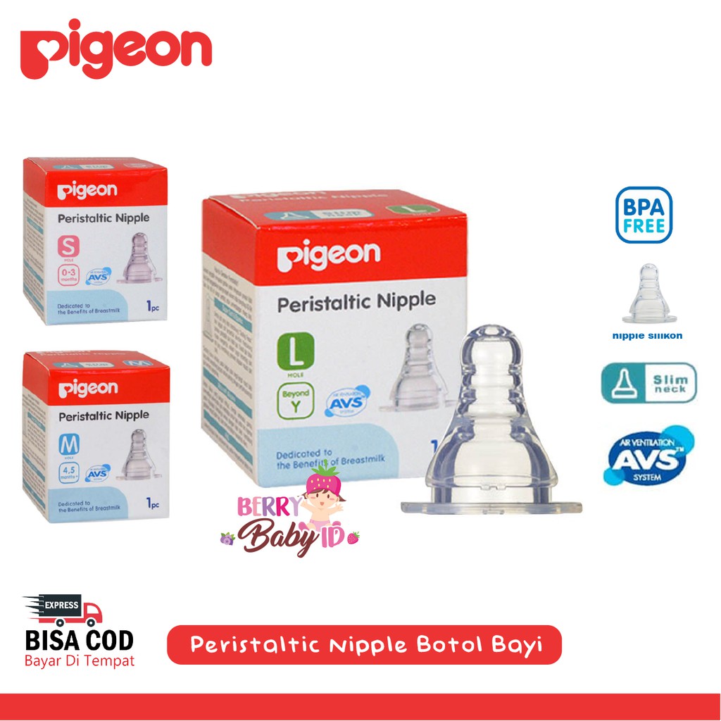 Pigeon Peristaltic Silicone Nipple Slim Neck Dot Teat Botol Susu Bayi Berry Mart