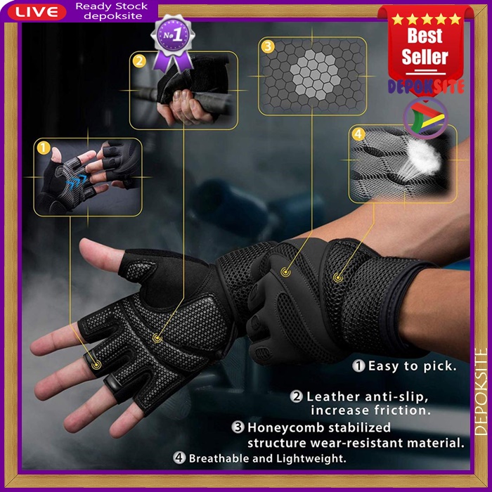 1 Pasang XLY Sarung Tangan Premium Glove Heavy Weightlifting Fitness Half Finger Sports Gym Gloves