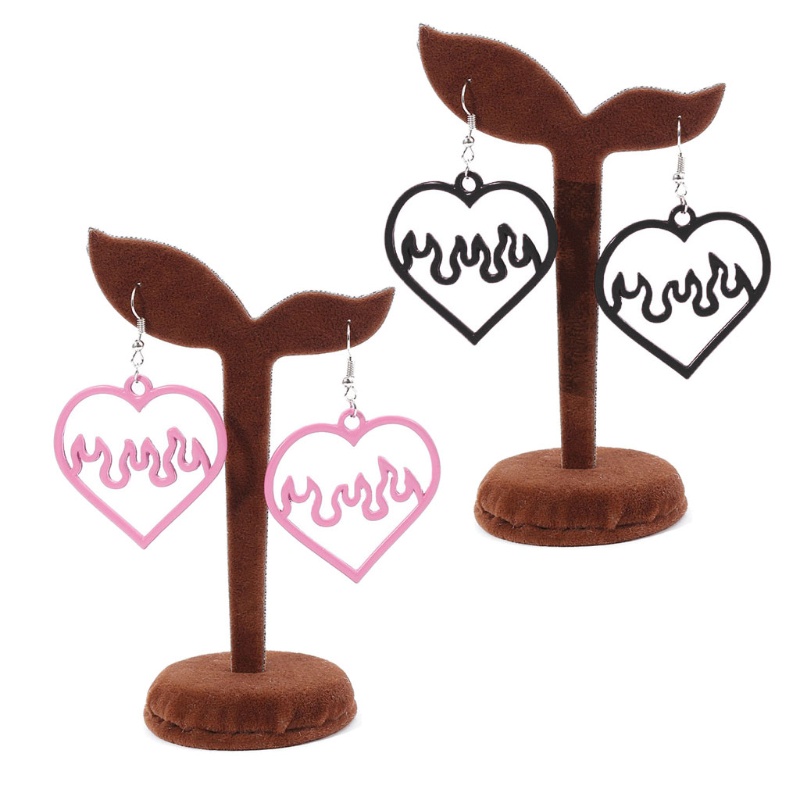 Siy Anting Tusuk Gantung Bahan Akrilik Desain Hati Warna Hitampink Gaya Punk Untuk Wanita