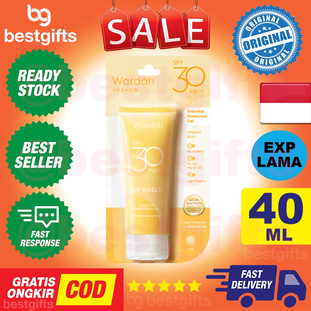 WARDAH UV SHIELD SPF 30 ESSENTIAL SUNSCREEN GEL SUNBLOCK MUKA SUN SCREEN BLOCK TAN KULIT WAJAH 40 ML