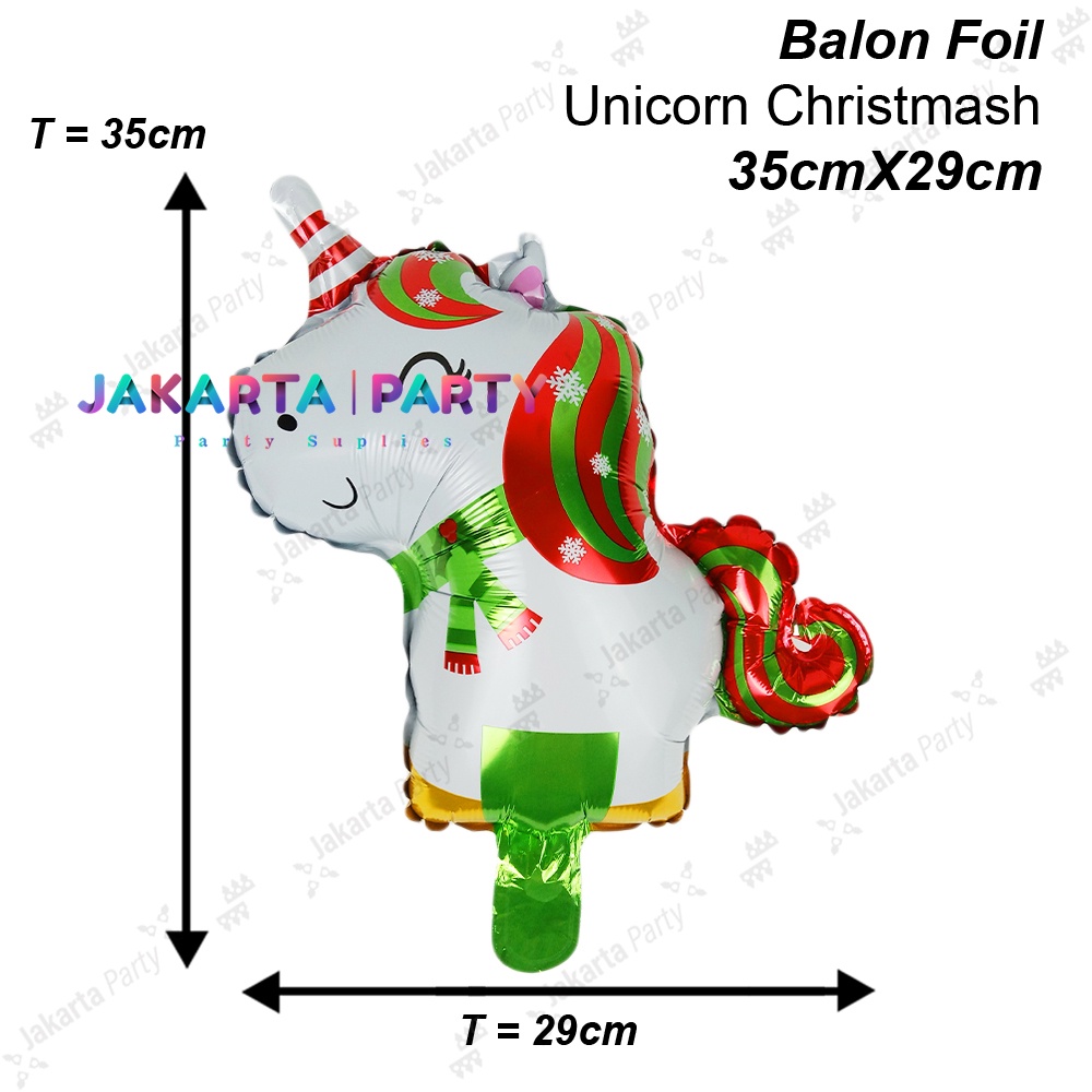 Balon Foil Unicorn Christmas Mini / Balon Natal Mini / Balon Xmas