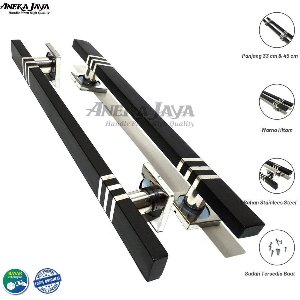 Satu set Gagang Pintu rumah Panjang 33 cm &amp; 45 cm hitam stainlees / Tarikan Handle pintu rumah