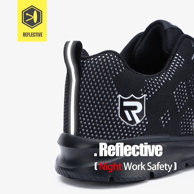 LARNMERN Ringan Sepatu Safety Pria Steel Toe Slip Pada Sepatu Kerja untuk Pria Anti-Smashing Konstruksi Sneaker dengan Reflektif