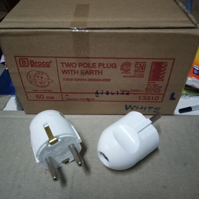 STEKER ARDE BROCO NEW GEE 13310 PLUG COLOKAN BULAT PUTIH WHITE SNI