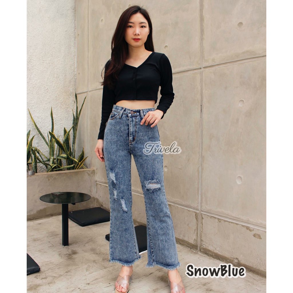 Boyfriend Cutbray Tulang Sobek / Cutbray Ripped / Boyfriend Jeans Wanita / Catlyn 27-34