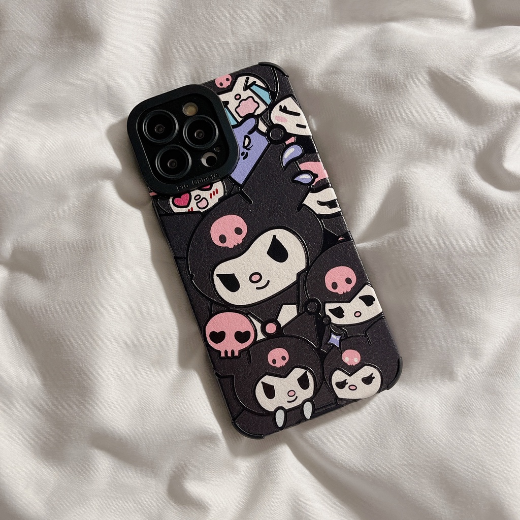 Kuromi Case Bahan Kulit Motif Kartun Kirby Untuk Iphone