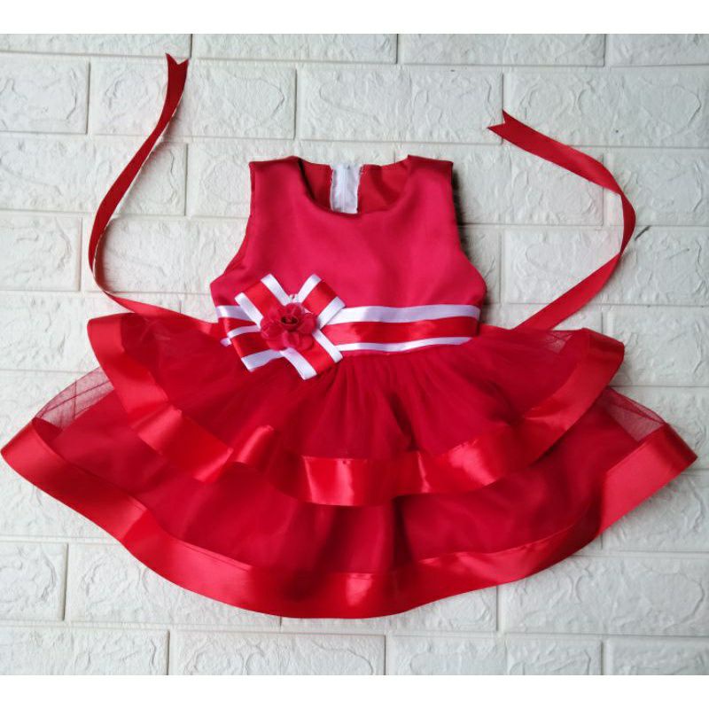 Fashion baby dress gaun anak bayi perempuan pakaian terusan gown pesta imlek natal cny chinese new year xincia sincia qipao qiongsam girl kids kid toddler balita batita party red merah hadiah kado ultah muaguek full one month