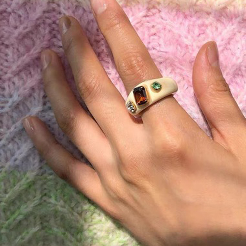 YEEZII Cincin Batu Permata Resin Akrilik Transparan Bentuk Bulat Geometris Tidak Teratur Warna Permen Gaya Retro Korea Untuk Hadiah