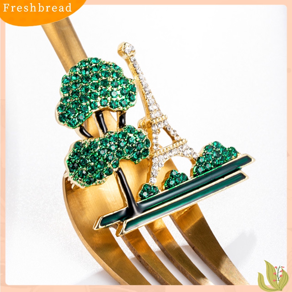 [ TERLARIS]Ladies Eiffel Tower Tree Design Rhinestone Decor Brooch Pin Fashion Jewelry Gift