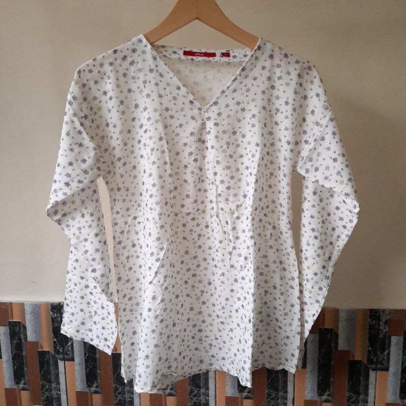 s oliver flower longsleeve  classic blouse// kemeja wanita branded original vintage-Bunga ungu