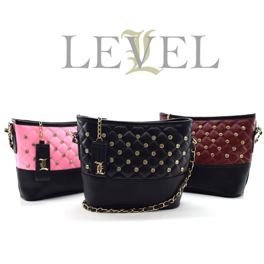 FASHIONSTOREKU TAS LEVEL GABRIELLE STUD DIAMOND FASHION IMPORT BATAM WANITA SLING BAG SELEMPANG PEST