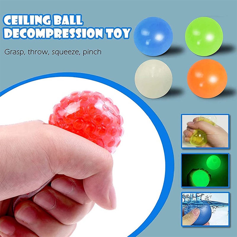 【WZ001】[GROSIR/COD]NEW VERSION! Sticky Ceiling Ball Glow in The Dark Mainan Bola Stress Relief Balls Squash Ball