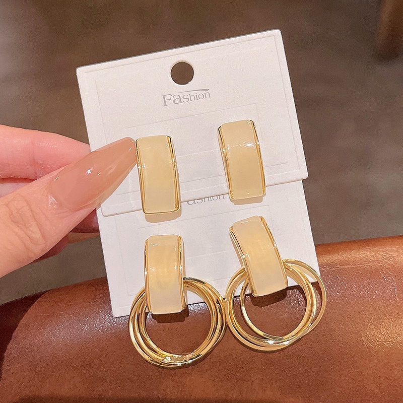 Anting Tusuk Motif Geometri Hias Batu Opal Mewah Bahan Sterling silver 925 Untuk Wanita