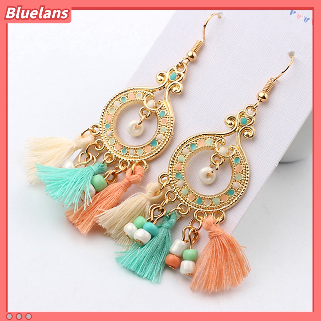 Anting Kait Gantung Bahan Alloy Aksen Rumbai Gaya Bohemian Untuk Wanita