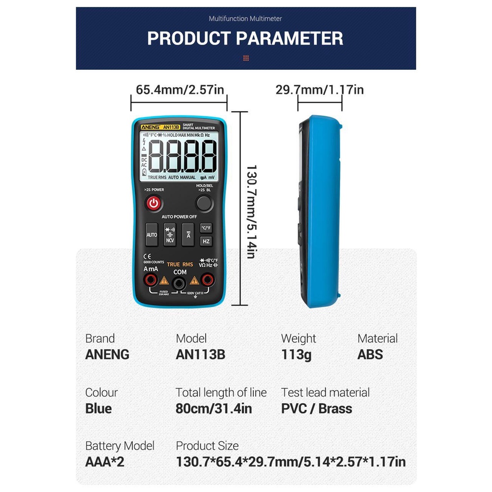 Nanas Digital Smart Multimeter Multifungsi Auto-Ranging AC/DC Transistor Voltage Meter Digital Profesional Meter