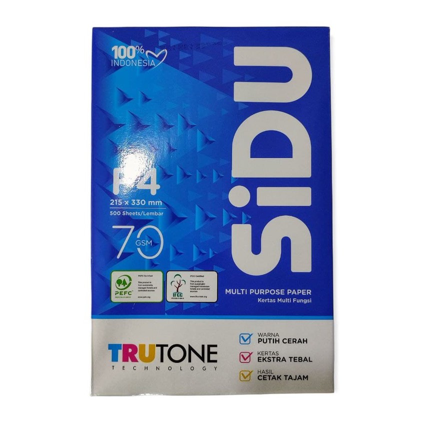 

HVS F4 215x330mm SIDU 70GSM Multi Purpose Paper 500 Sheets/Lembar