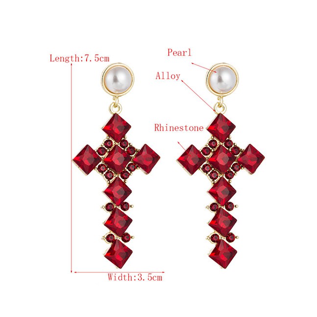 LRC Anting Tusuk Fashion Pearl Alloy Cross Earrings With Diamonds D95334