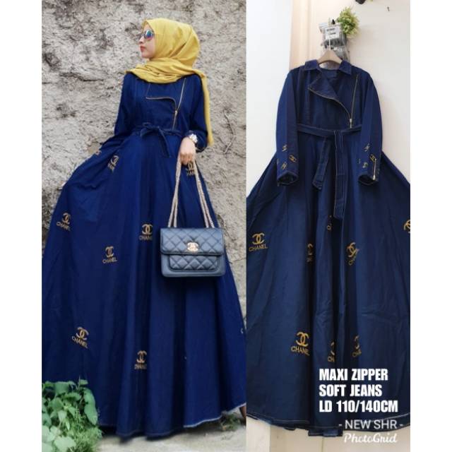 Gamis chanel maxi jeans zipper import