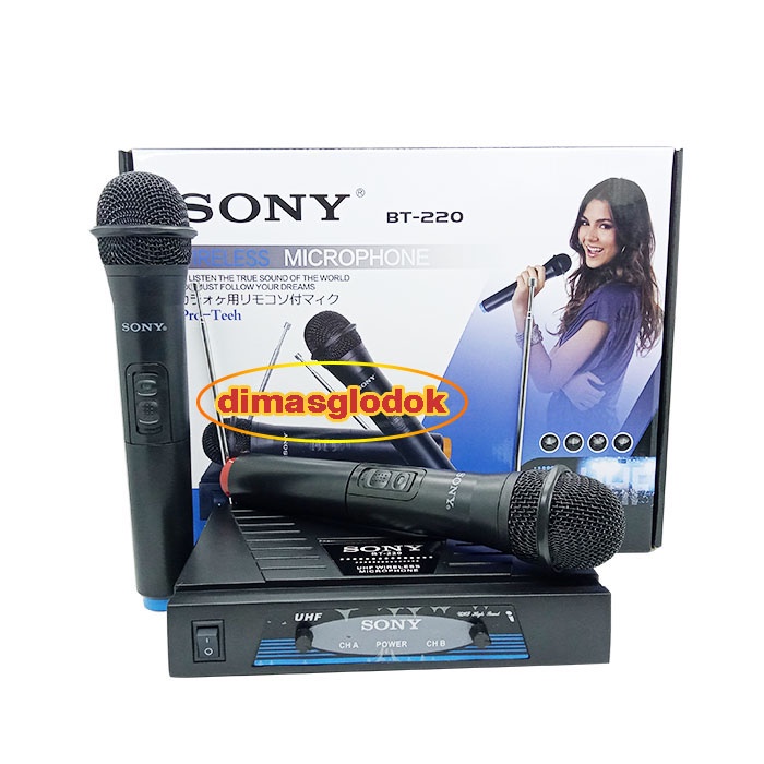 Mic Werles Wirles SONY BT-220 Wireless Microphone 2 Mik Pegang Tanpa Kabel Mikropon Mikrofon