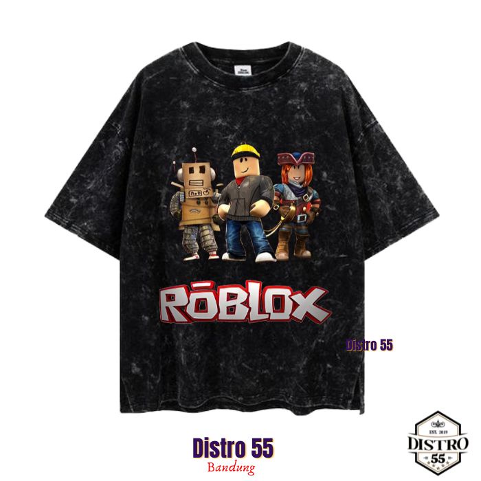 KAOS BLACK WASHED VINTAGE ROBLOX  / THREE LEADER  / ONLINE GAME PLATFORM / WASHED TSHIRT / DISTRO 55