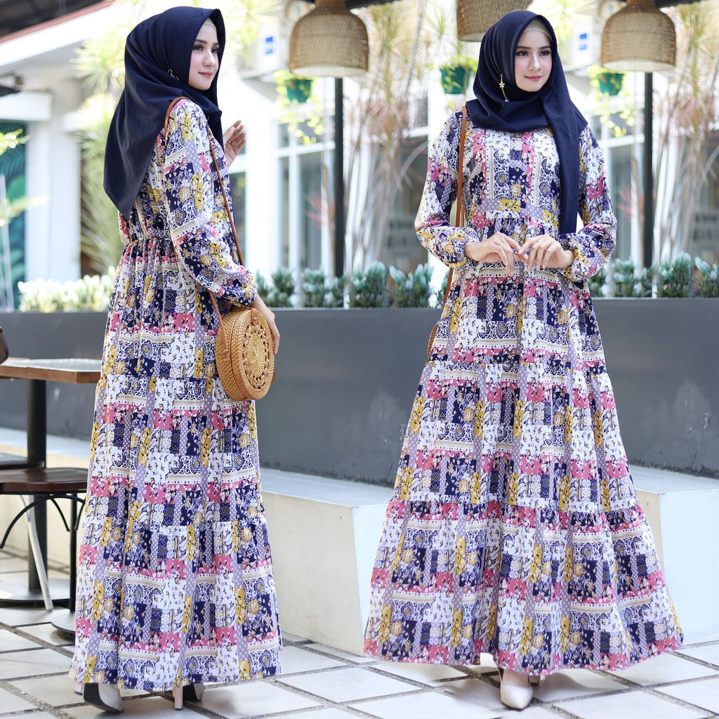 HOPYLOVY - Maxi Dress Casual Muslim Olivia Motif