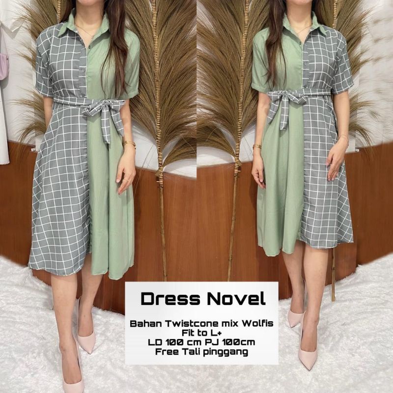 Ms(COD) Dress Novel NAVEL / CASUAL DRES/ dress wanita motif kotak