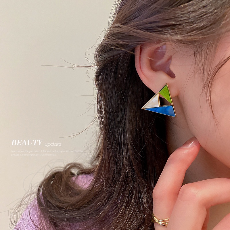 Anting Tusuk Bentuk Geometri Bulat / Kotak / Segitiga Warna Biru Untuk Wanita