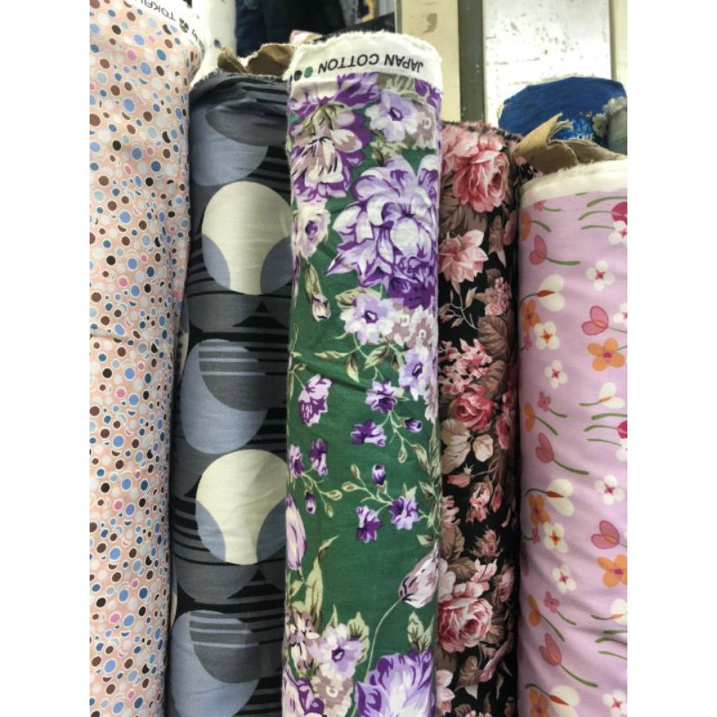 bahan kain katun jepang catoon catton japan desain motif bunga besar