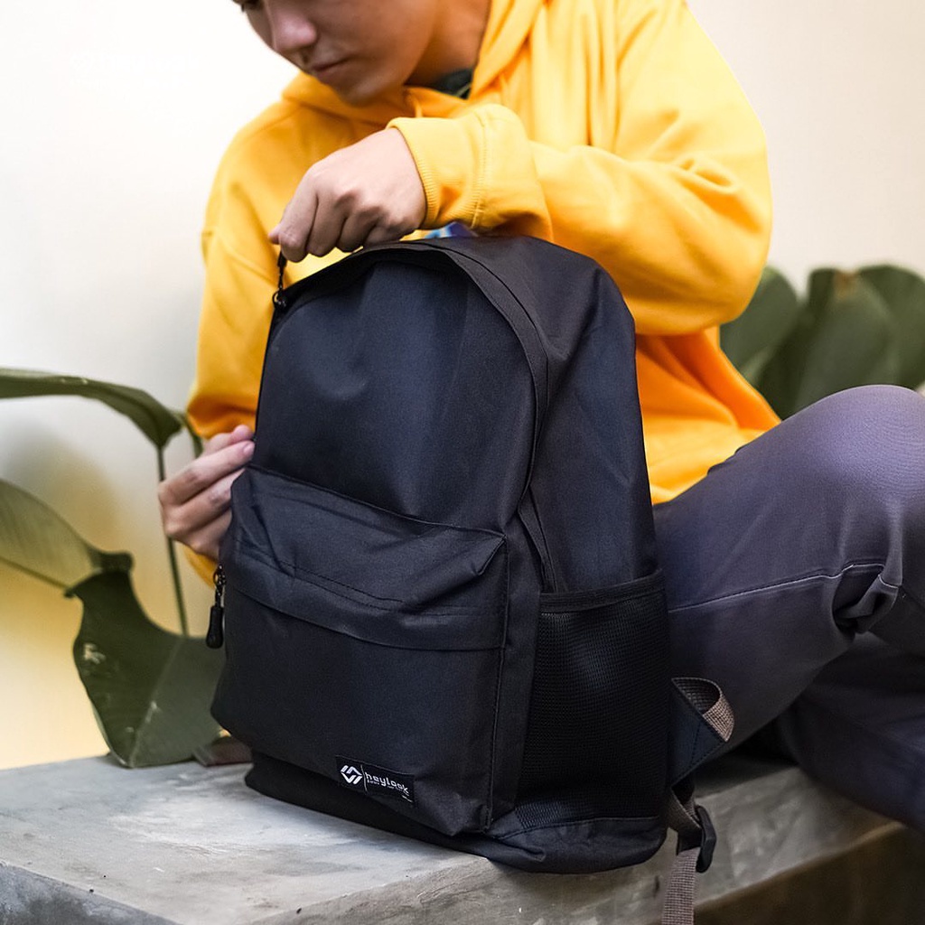 Tas Ransel Sekolah Kuliah Kampus Kerja Kantor Polos Murah Tas Waterproof Distro Backpack Tas Punggung Gendong Pria Wanita Full Black