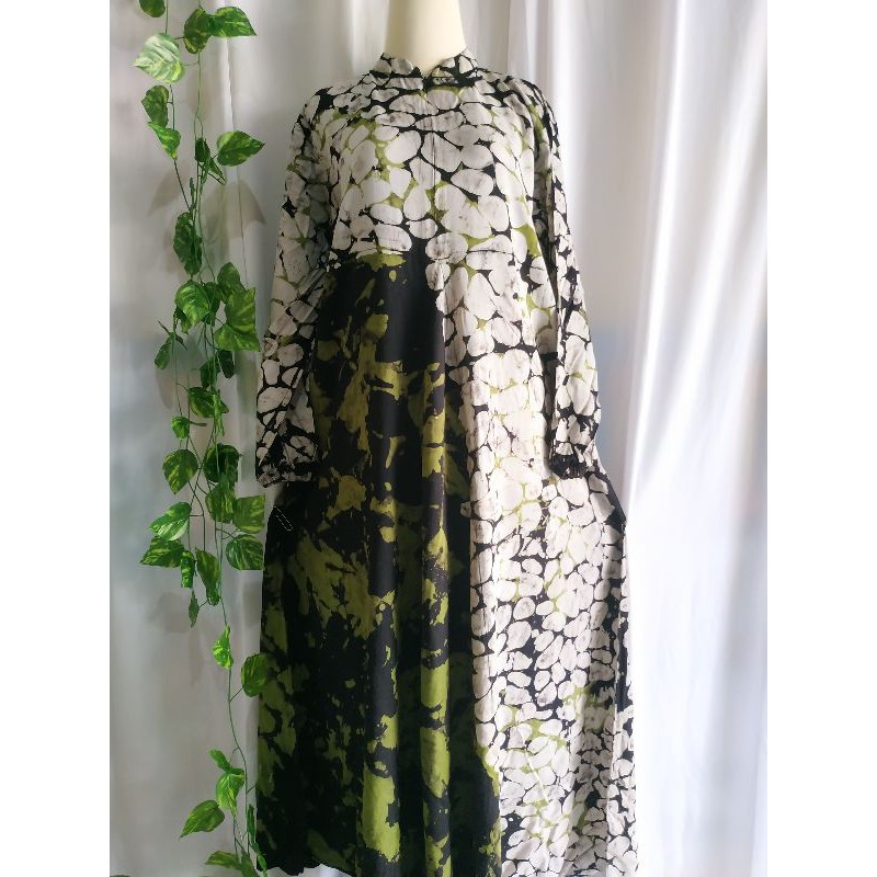 Gamis Busui Rayon Twill Ori Jumbo Mekar Putih Hijau