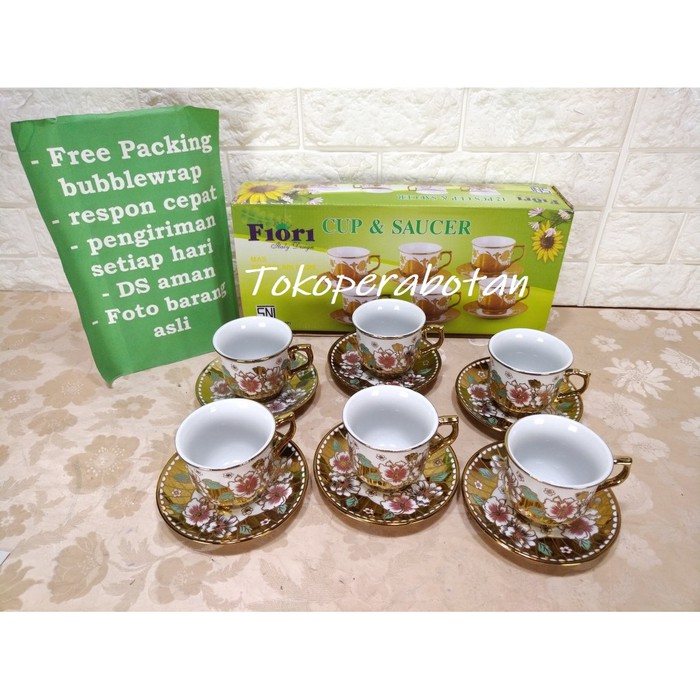 TOKOPERABOTAN Cangkir Set Fiori Gold / Tea Set Fiori Emas