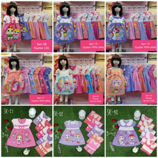 DRESS DASTER ANAK PEREMPUAN UMUR 2-6 TAHUN MOTIF RABBIT CAT BEAR