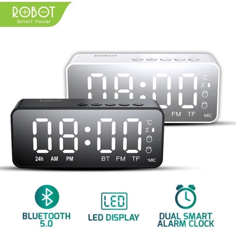 ROBOT Speaker Bluetooth RB150 Stereo LED Display Alarm Clock With FM Radio Garansi Original Resmi